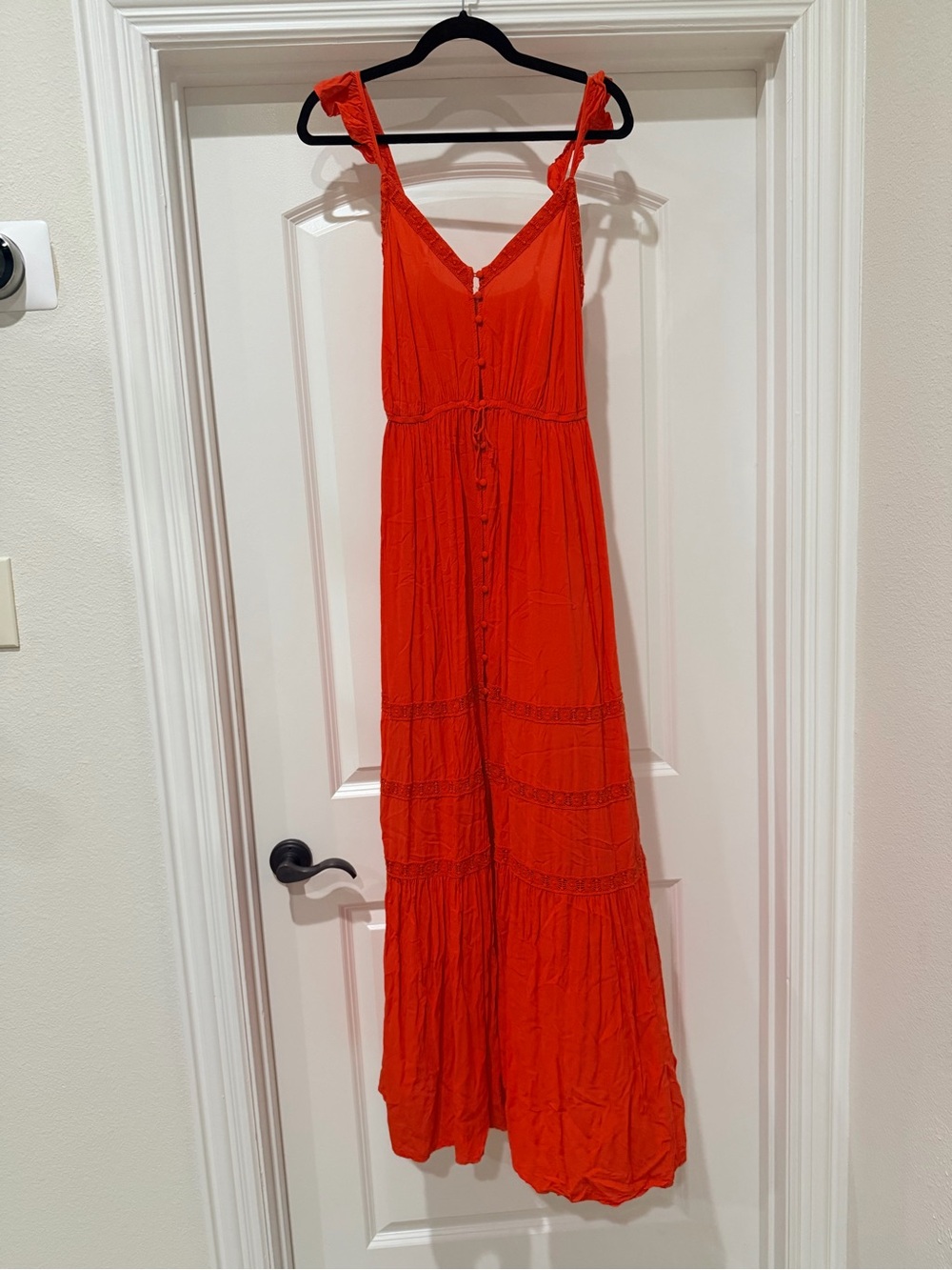 Red Sleeveless Maxi Dress with Button Front